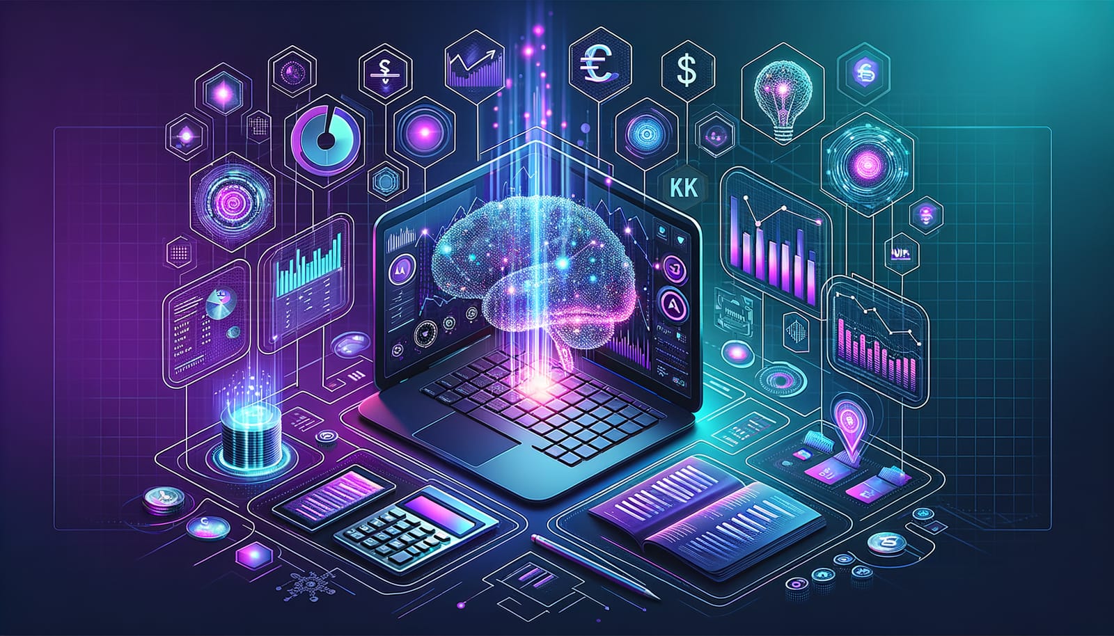 Inteligencia artificial aplicada a la contabilidad de empresas PYMES LATAM 2026 - dashboard contable holográfico con IA