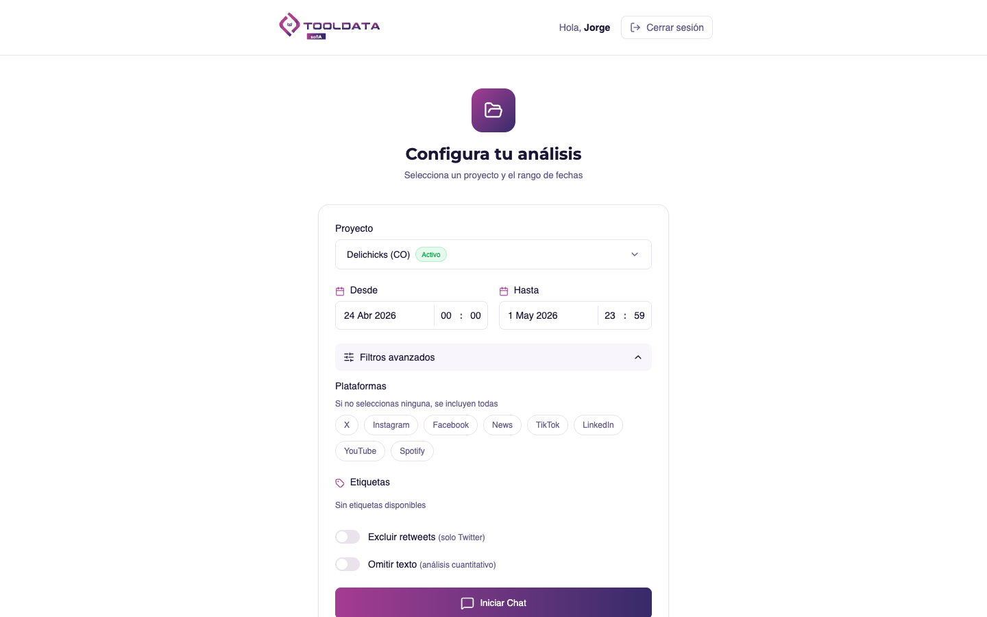 sofIA paso 2: filtros avanzados por plataforma, etiquetas y exclusiones